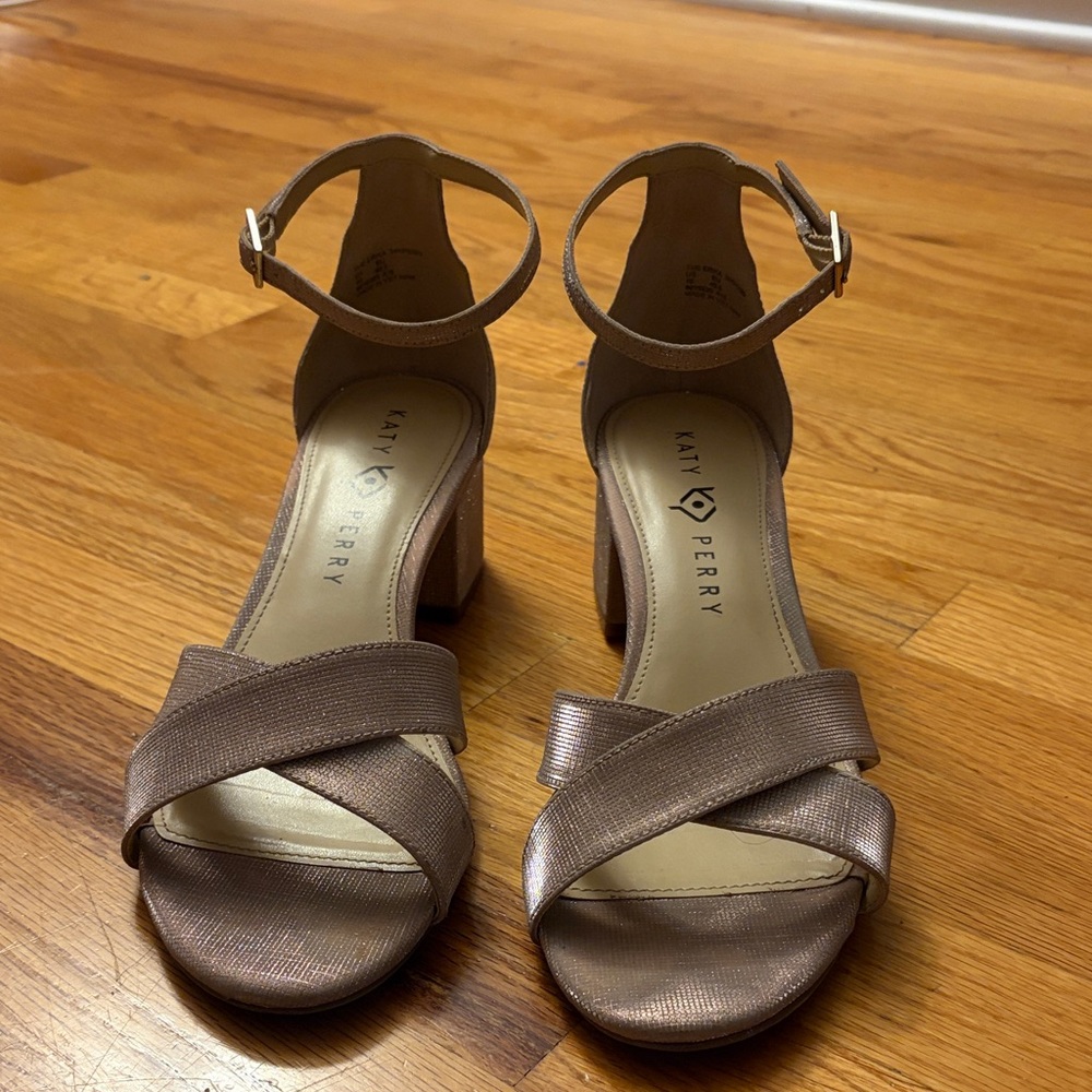 Katy Perry Collections Women's Rose Gold Strappy Block Heels